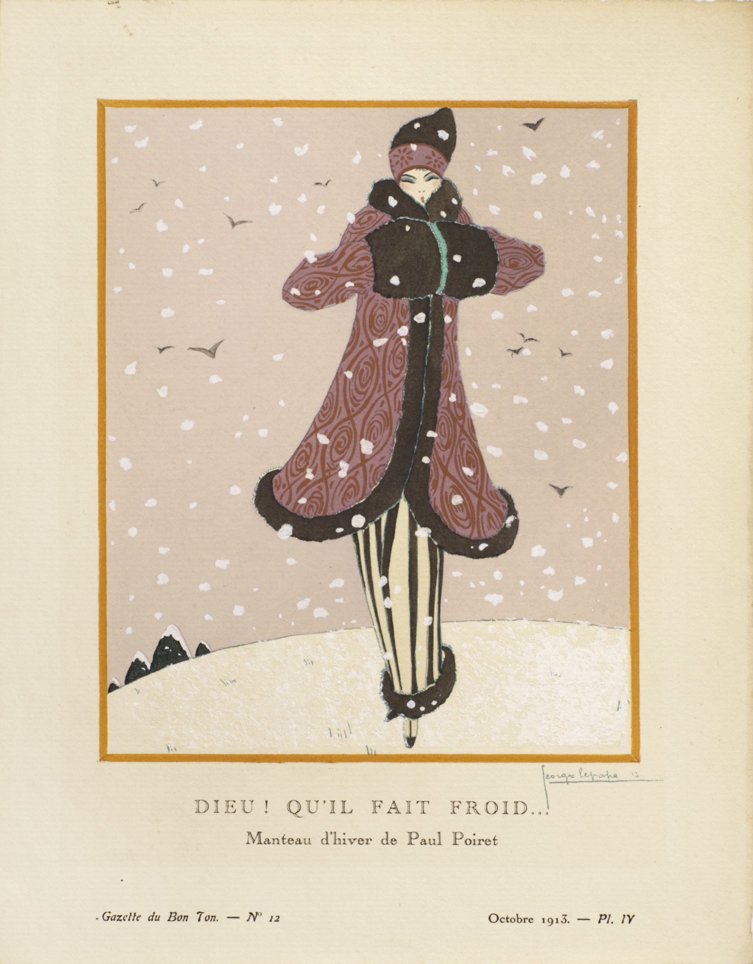 Dieu qu'il fait froid ! Manteau d'hiver de Paul Poiret | Georges Lepape | Gazette du Bon Ton